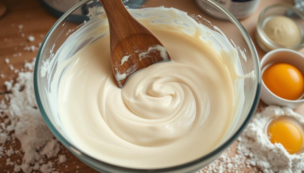 Kefir cake batter mixing