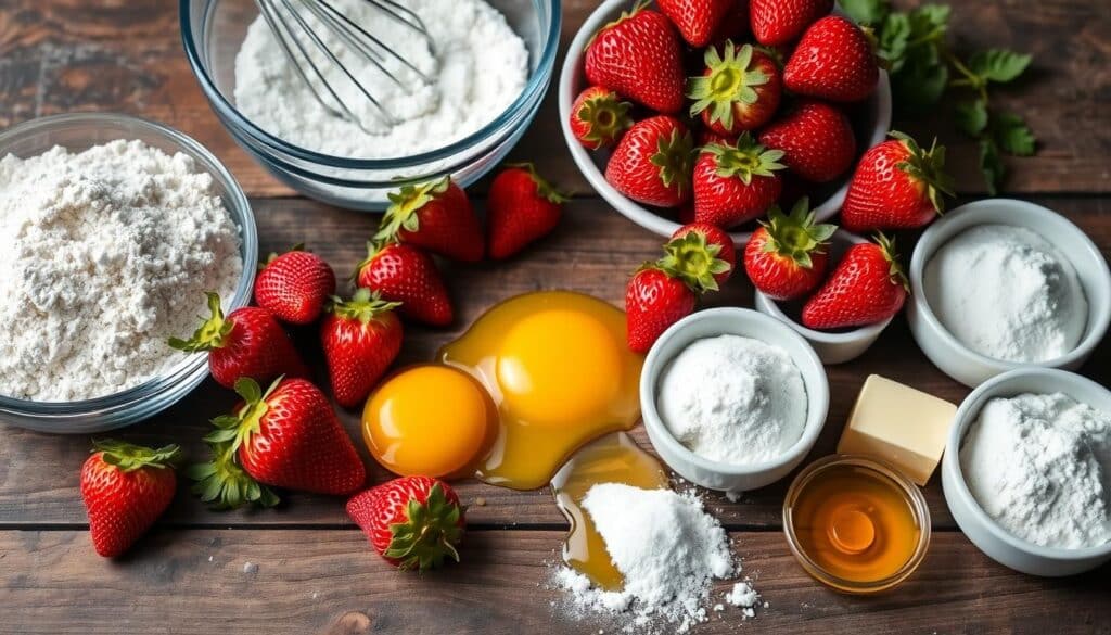 Strawberry cake baking ingredients