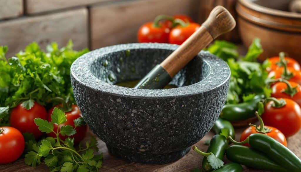 Traditional molcajete grinding