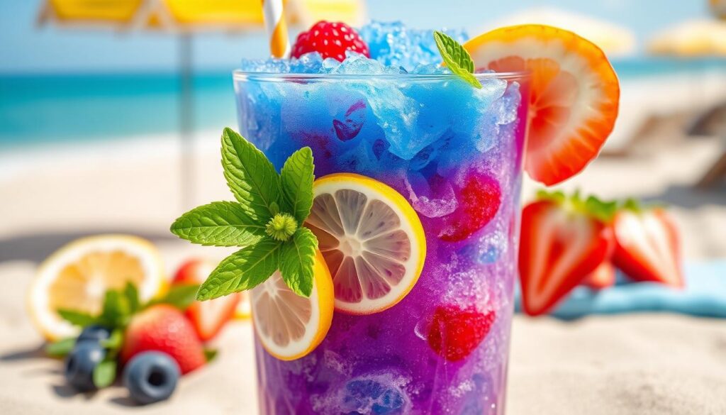 blue raspberry slush garnished