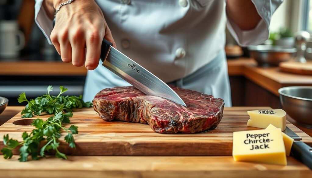 Butterflying steak for stuffed rolls