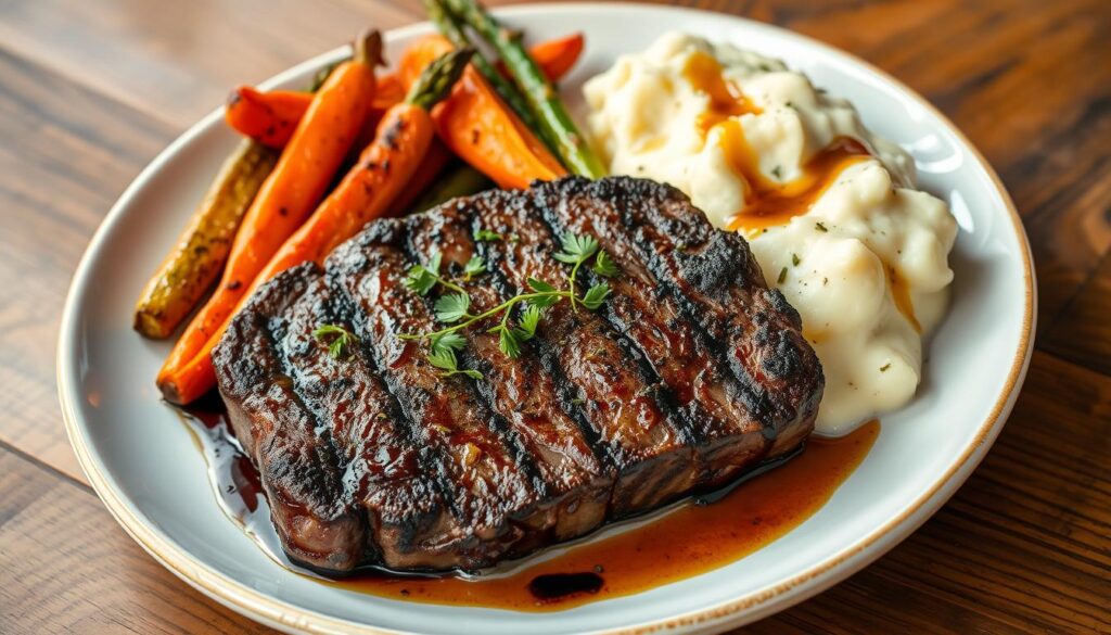 Coffee-Rubbed Steak with side dishes