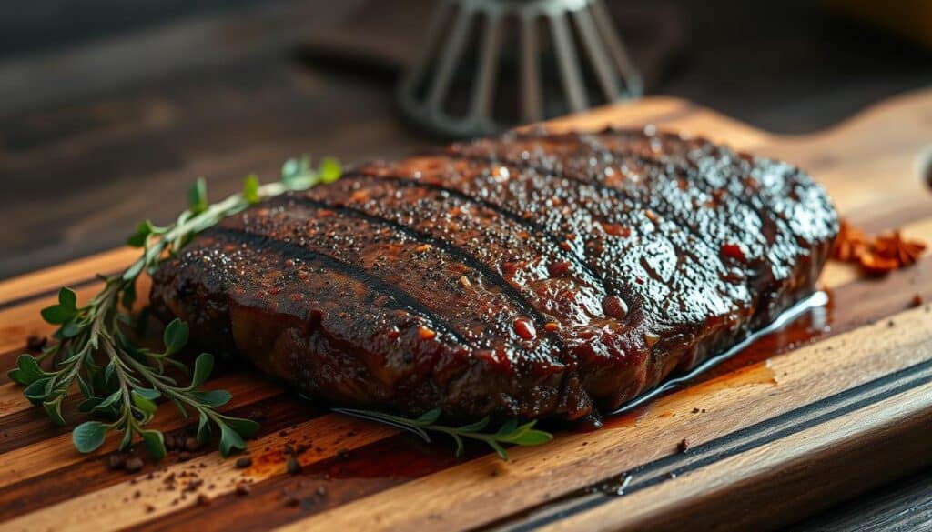 Coffee-rubbed steak resting