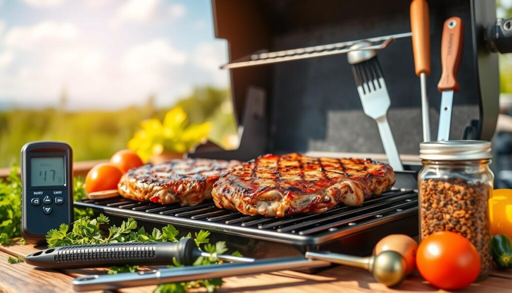 Essential grilling tools for barbecue steak