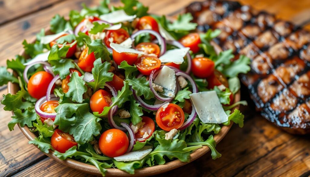 Fresh arugula salad for steak tagliata