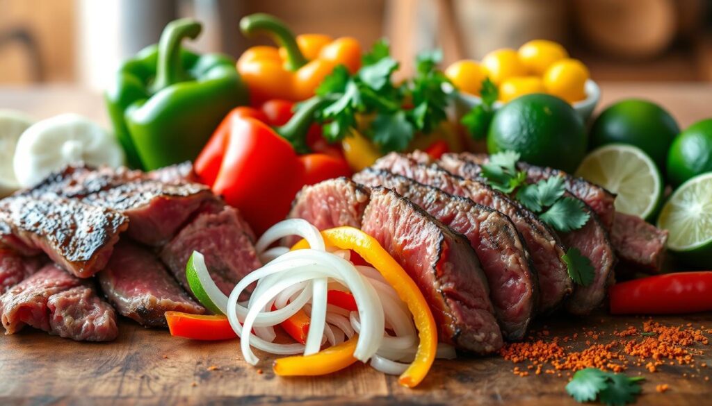 Fresh ingredients for beef fajitas