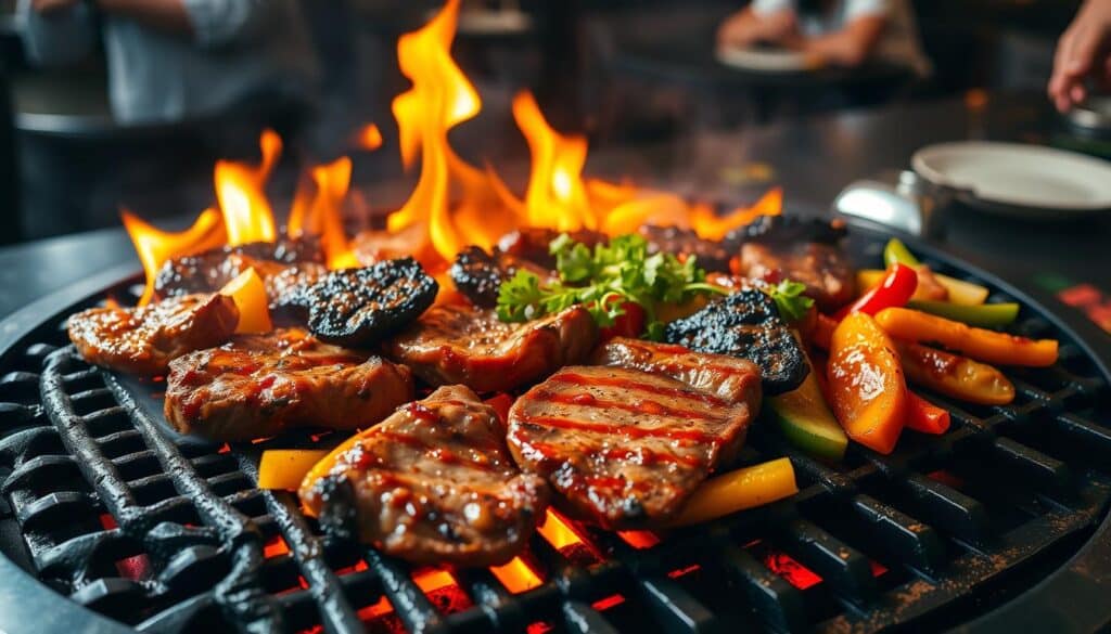 Grilled meats on a steakhouse grill