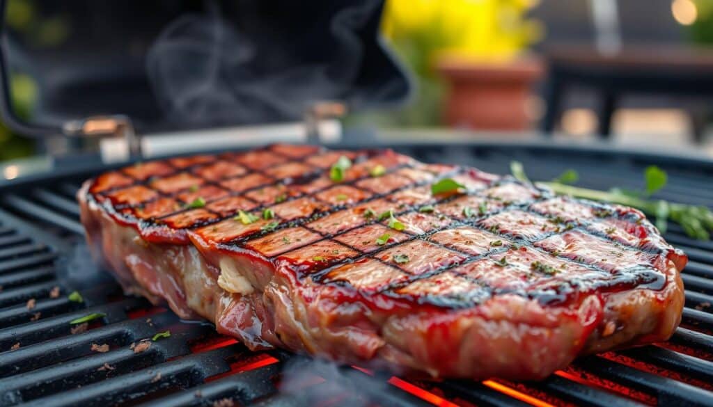 Grilling ribeye steak