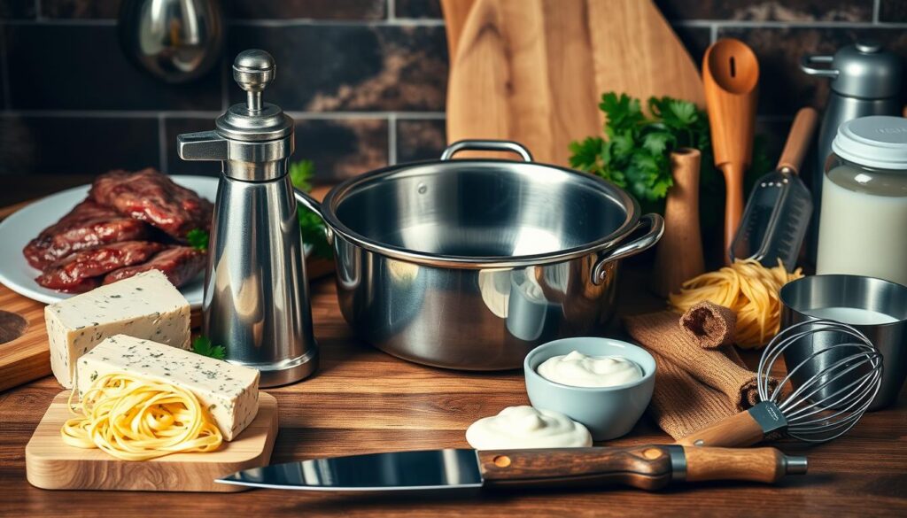 Kitchen tools for Steak Gorgonzola Alfredo