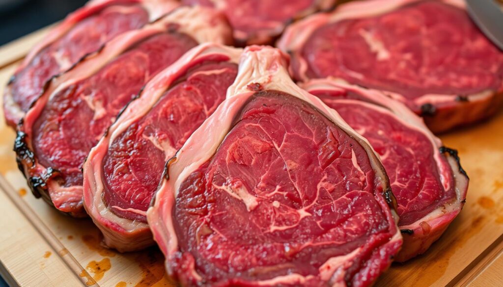 Marbling patterns in premium steaks