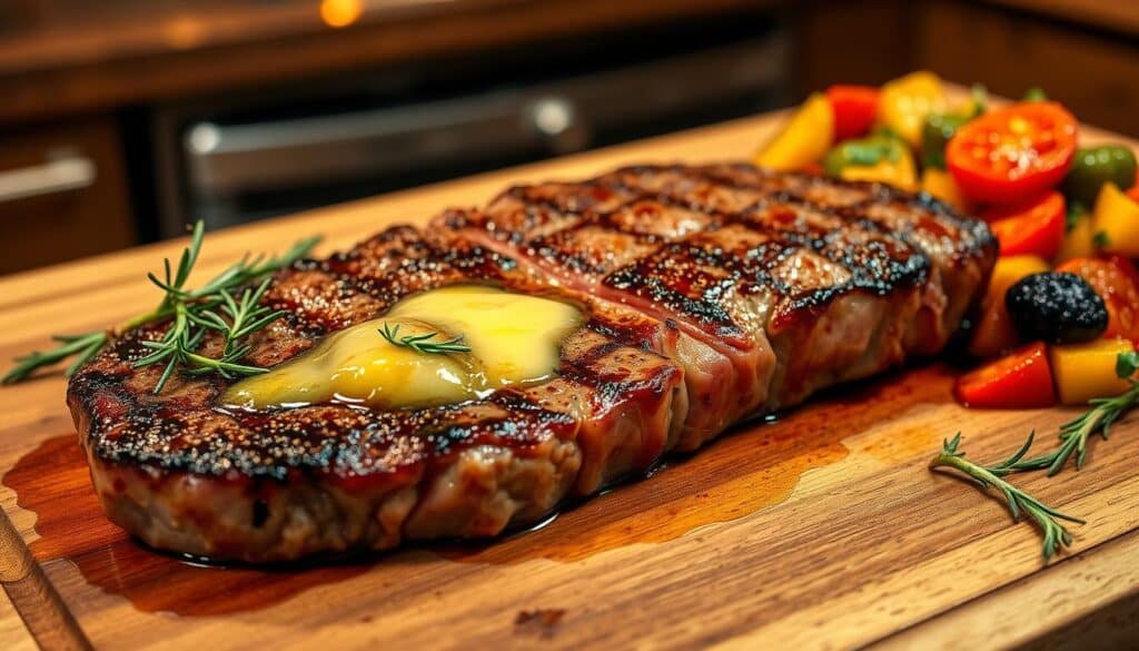 Pan-seared steak with garlic butter