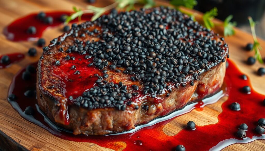 Peppercorn crust on steak