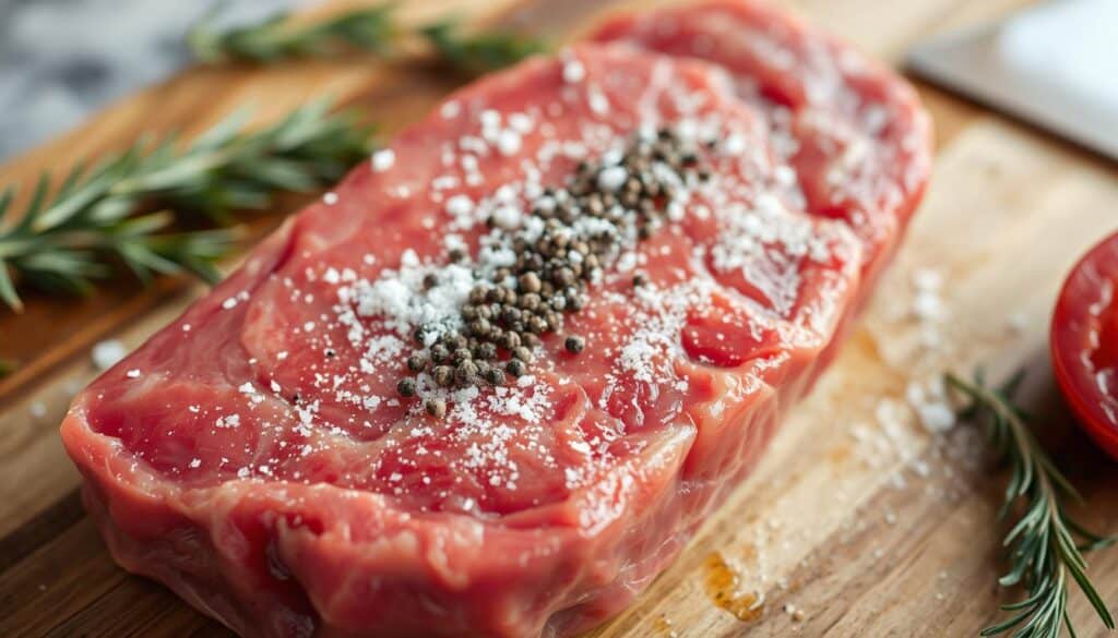 Seasoning a steak for reverse searing