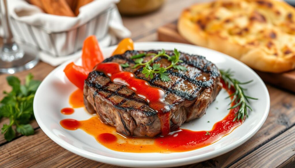 Spanish steak with romesco sauce