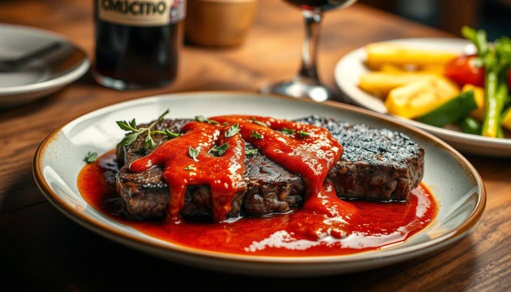 Spanish steak with romesco sauce