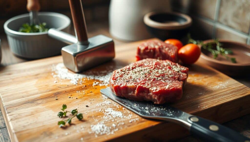 Tenderizing cube steak for breaded meat