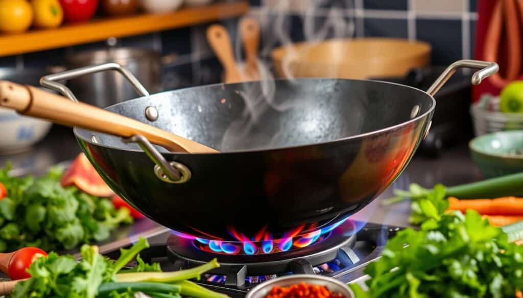 Wok and spatula for high heat cooking