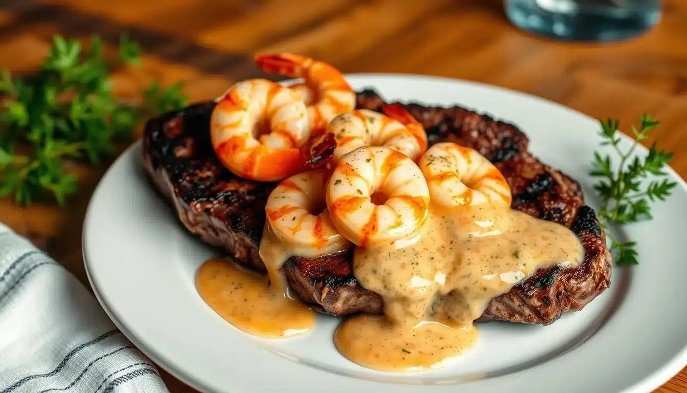 Steak with Creamy Cajun Shrimp Sauce